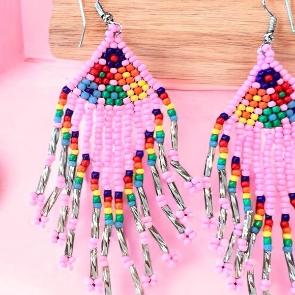 Pink and Silver Beaded Chandelier Earrings Pink Pony Club inspired - Picture 12 of 16